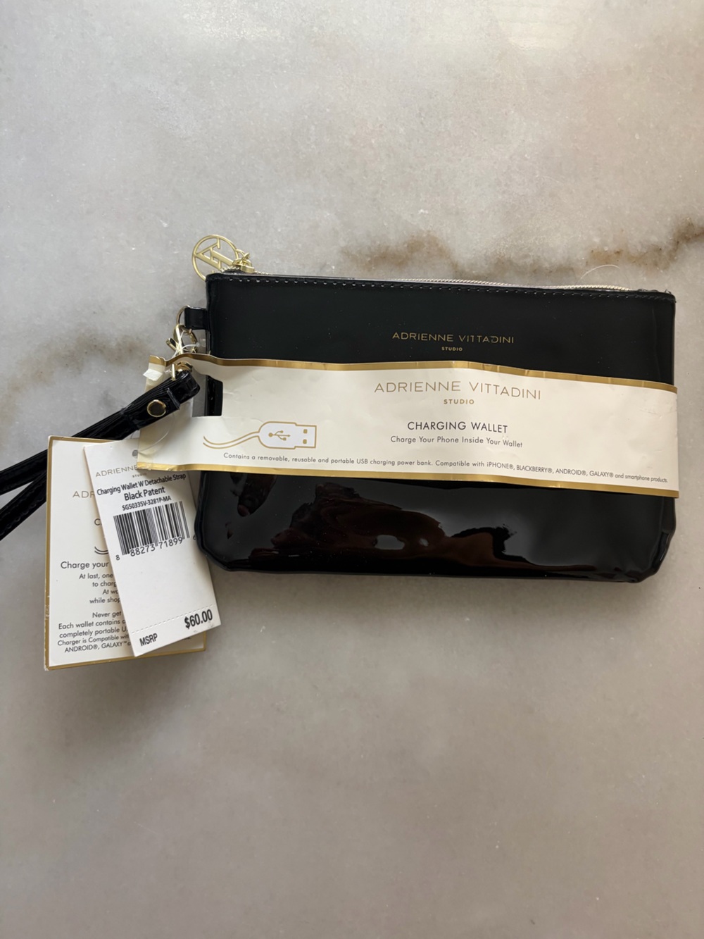 Adrienne Vittadini Black Patent Charging Wristlet - Picture 2 of 10
